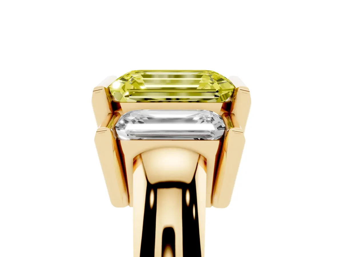 Fancy Yellow Three Stone Emerald Cut Cut Channel Set Diamond Ring Yellow gold