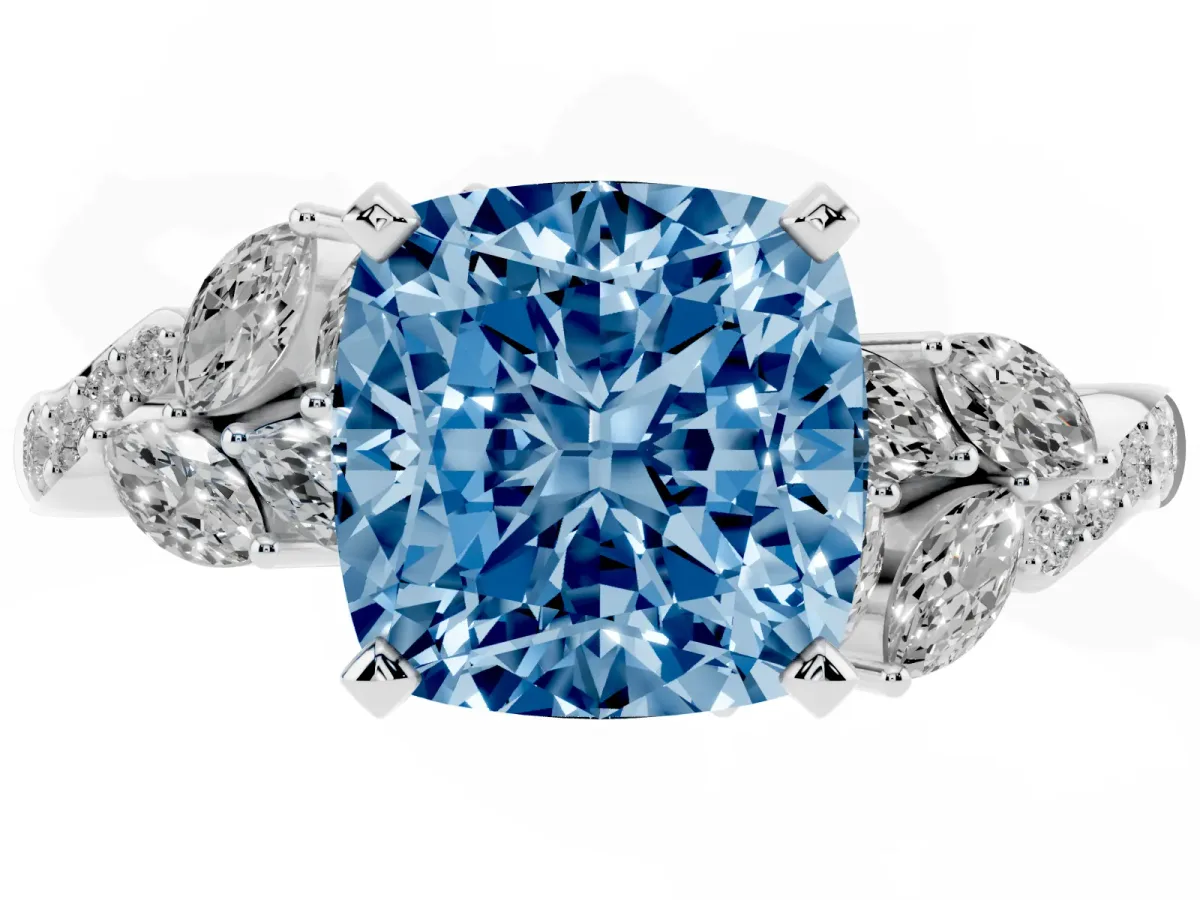 Fancy Blue Cushion Cut Solitaire Marquise Twist Band with Six-Prong Setting Silver