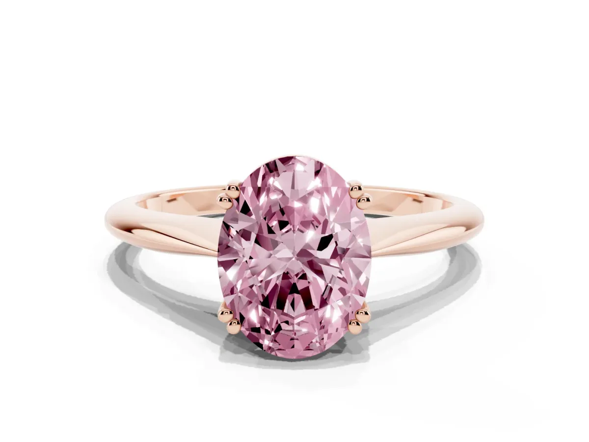 Fancy Pink Oval Cut Solitaire Diamond Ring with Six-Prong Setting and Classic Band Rose gold