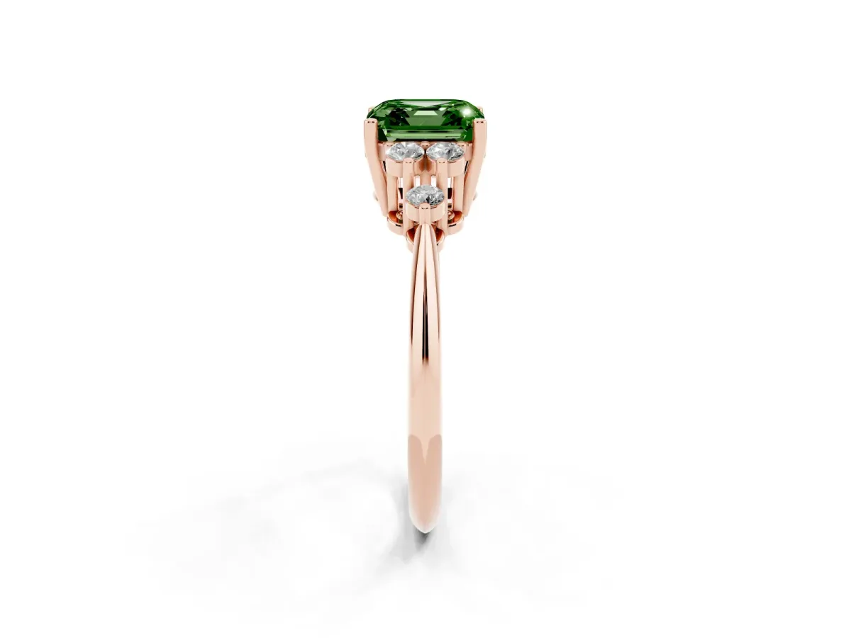 Fancy Green Asscher Cut Cut Diamond Cluster Ring with Solitaire Band and Four-Prong Setting Rose gold