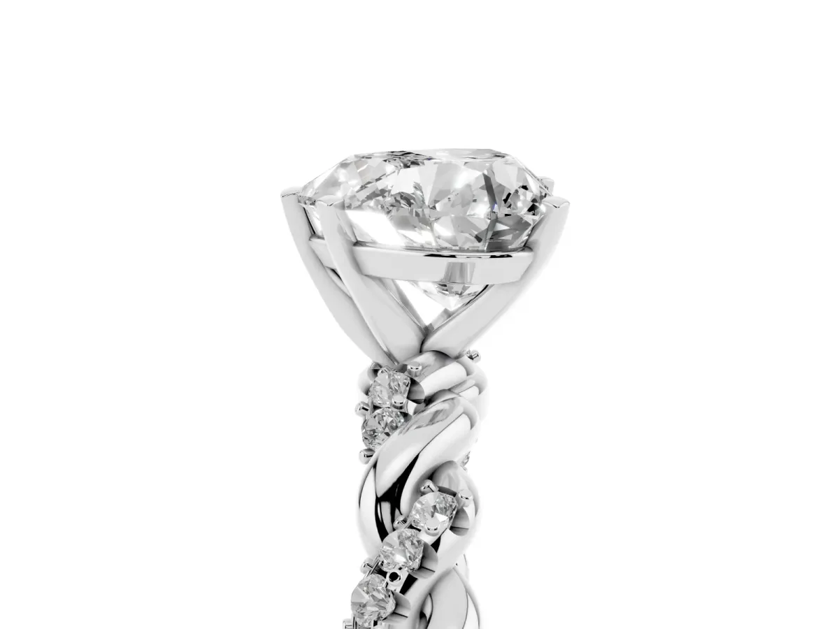 Heart Cut Diamond Solitaire Ring with Twisted Band and Pavé Accents Silver