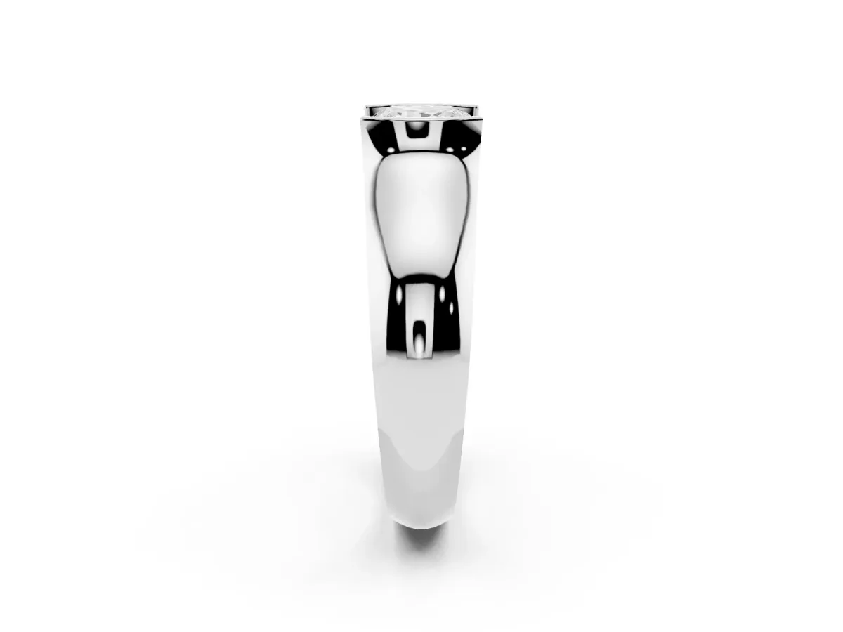 Princess Cut Solitaire Bezel Set Diamond Ring with Wide Band Silver