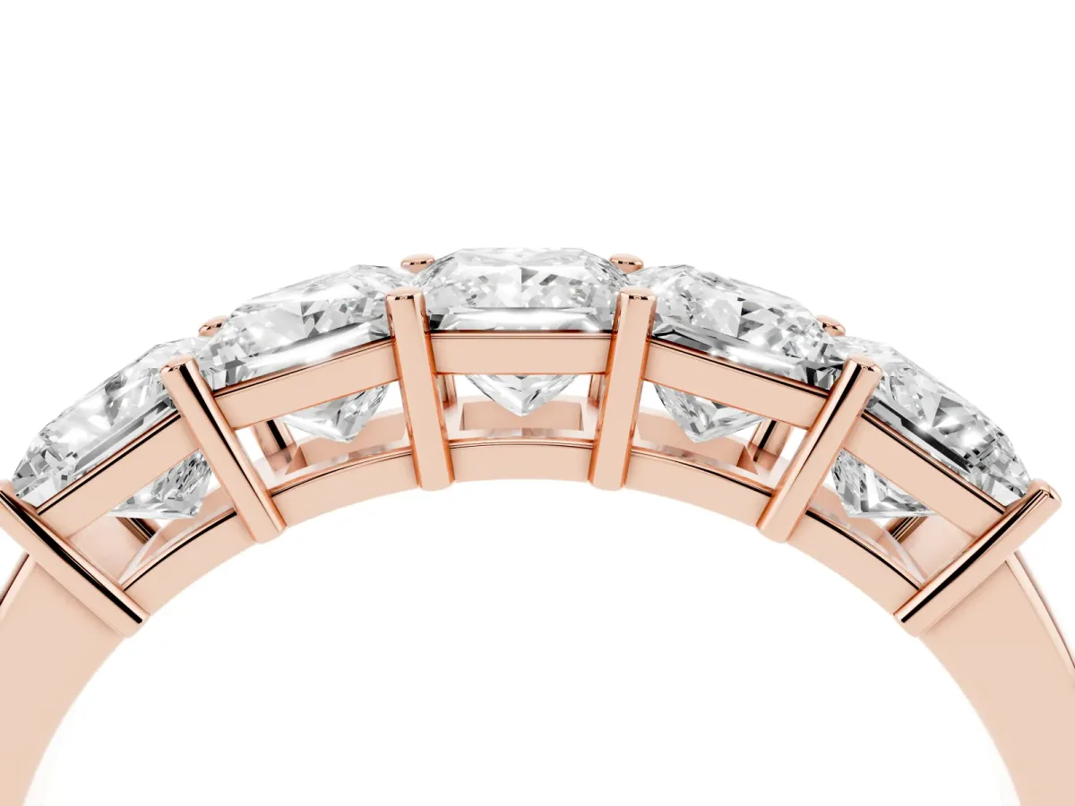 Princess Cut Five-Stone Diamond Band with Prong Setting Rose gold