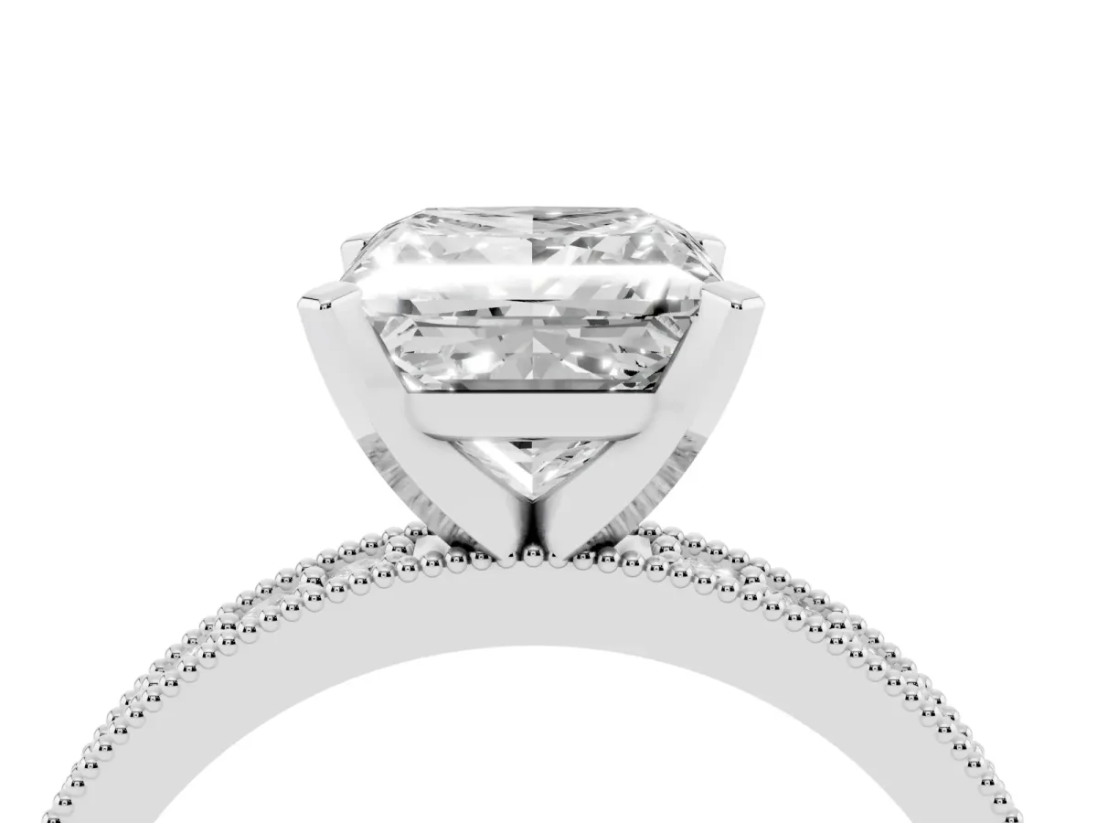 Princess Cut Diamond Milgrain Pavé Engagement Ring with Four-Prong Setting Platinum
