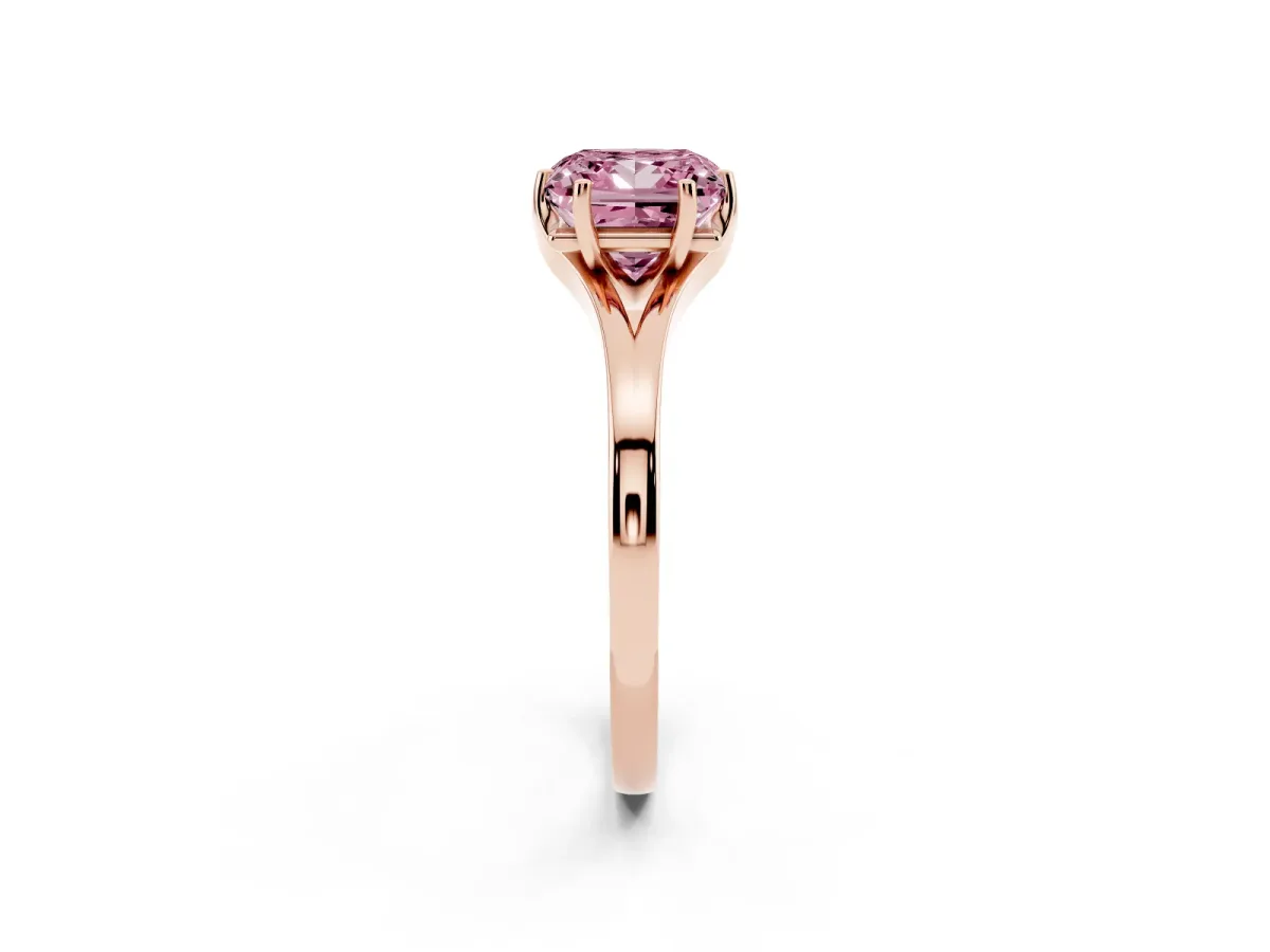 Fancy Pink Princess Cut Solitaire Diamond Ring with Six-Prong Setting and Tapered Band Rose gold
