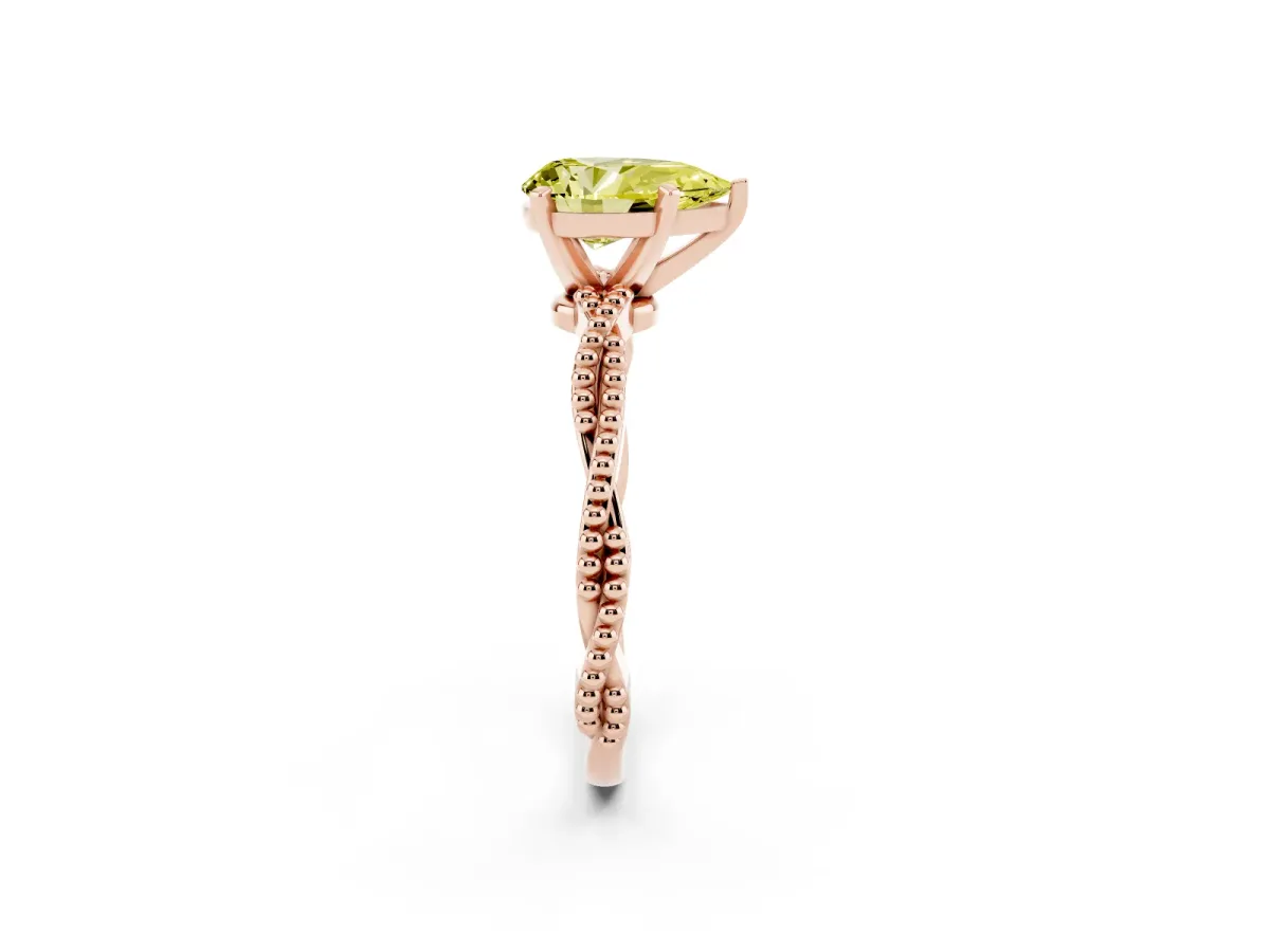 Fancy Yellow Pear Cut Solitaire Twisted Band with Bead Prong Setting Rose gold