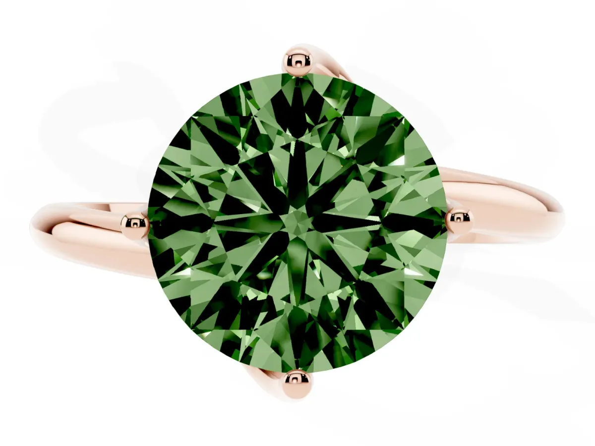 Fancy Green Round Cut Diamond Solitaire Engagement Ring with Four-Prong Setting and Classic Band Rose gold