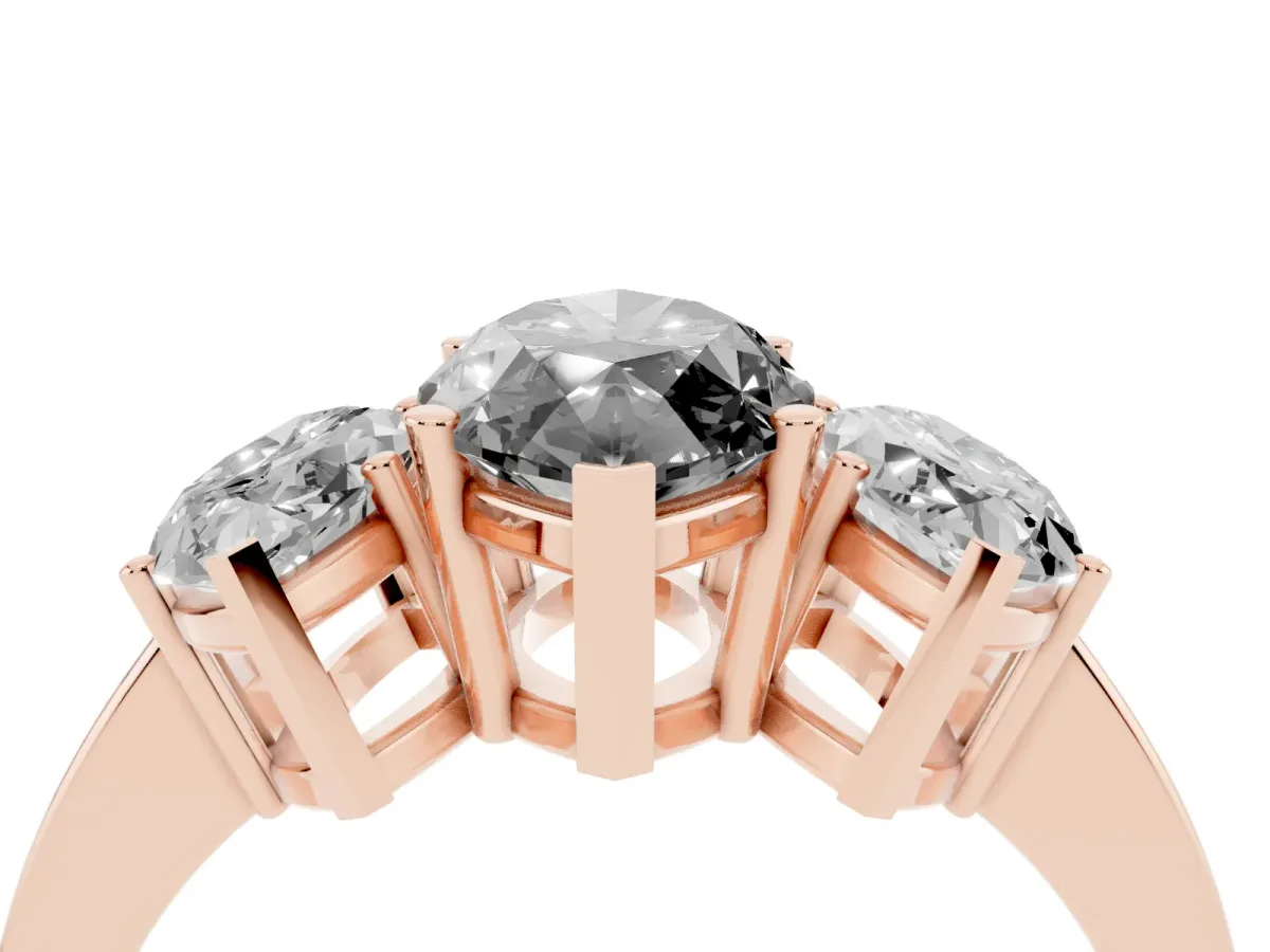 Fancy Black Three-Stone Marquise Cut Cut Diamond Engagement Ring with Flat Band and Four-Prong Setting Rose gold