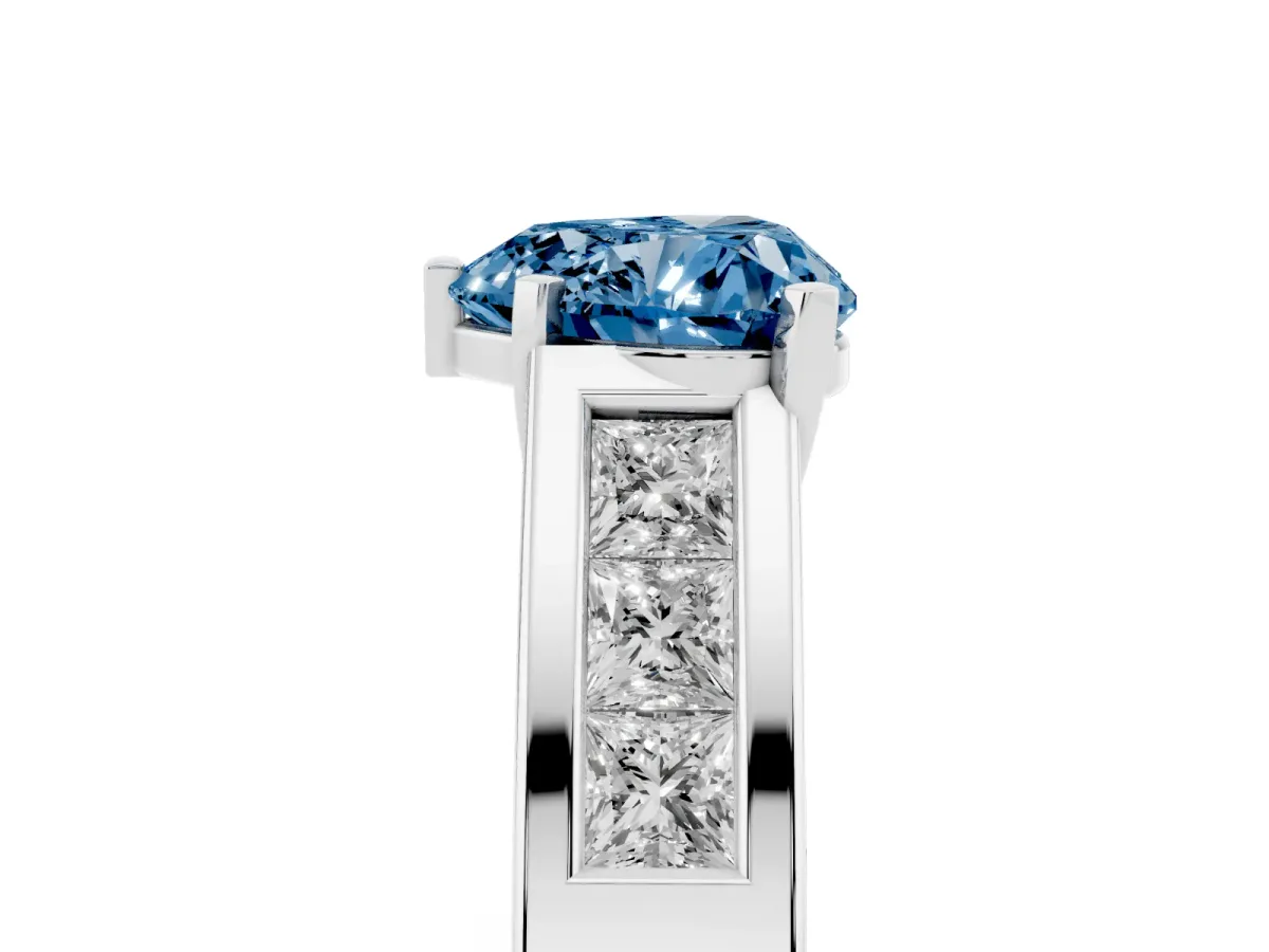 Fancy Blue Heart Cut Cut Channel Set Solitaire Ring with Four-Prong Setting Silver