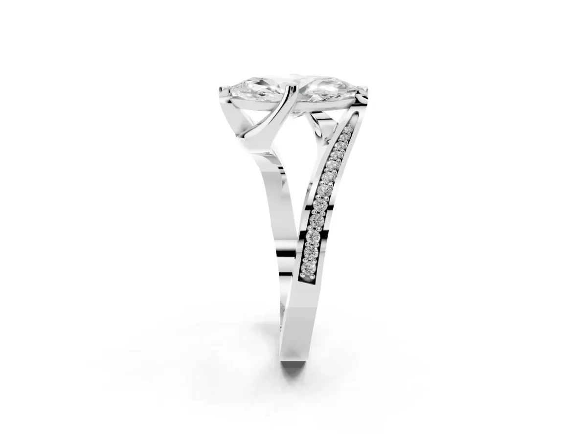 Marquise Cut Solitaire Diamond Twist Band with Pavé Setting and Four-Prong Setting White gold