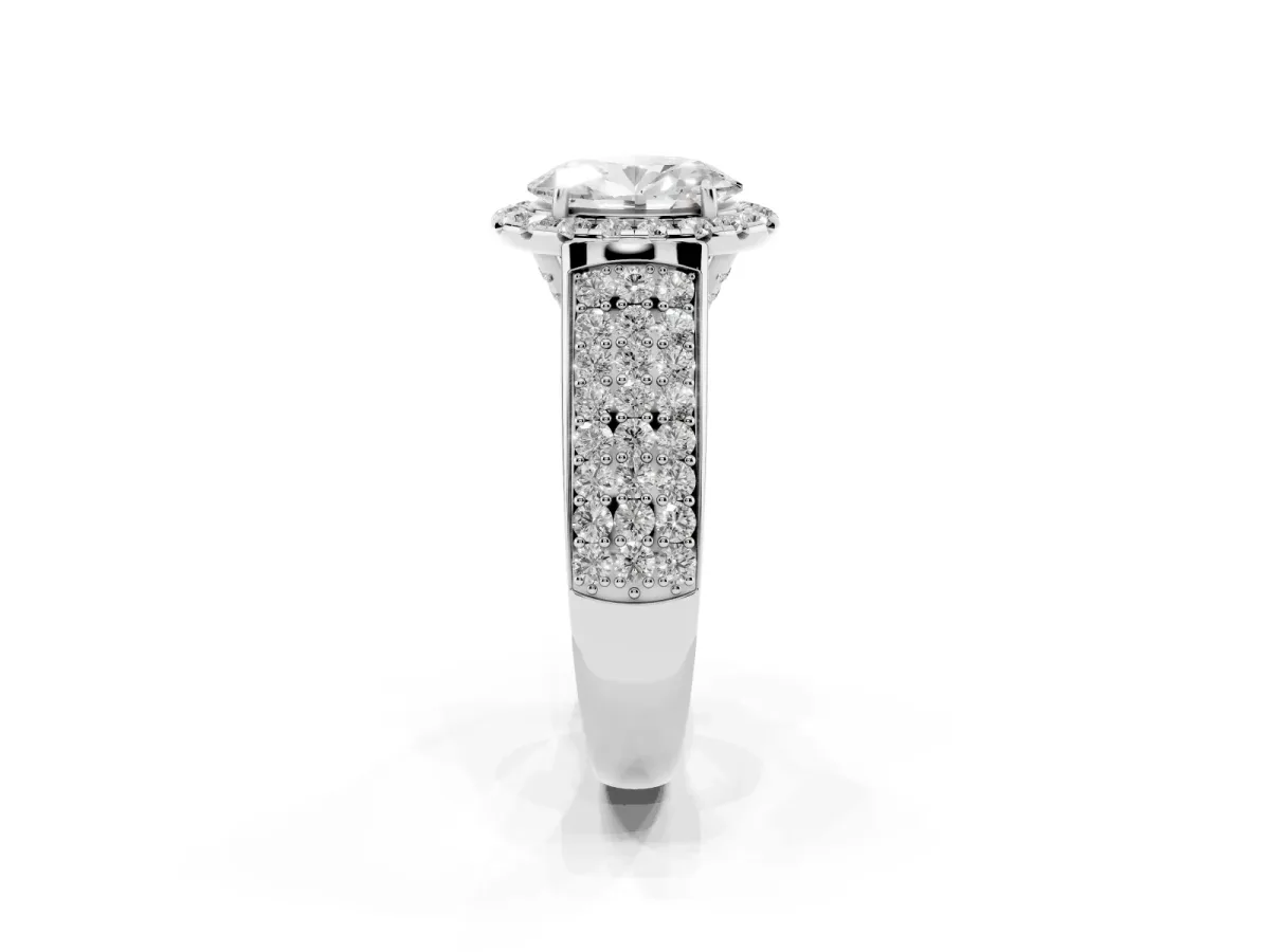 Oval Cut Halo Round Diamond Pave Band with Prong Setting White gold