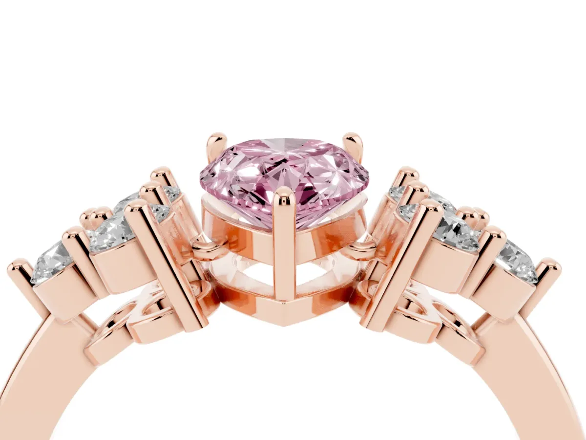 Fancy Pink Pear Cut Brilliant Diamond Cluster Accent Solitaire Ring with Prong Setting Rose gold