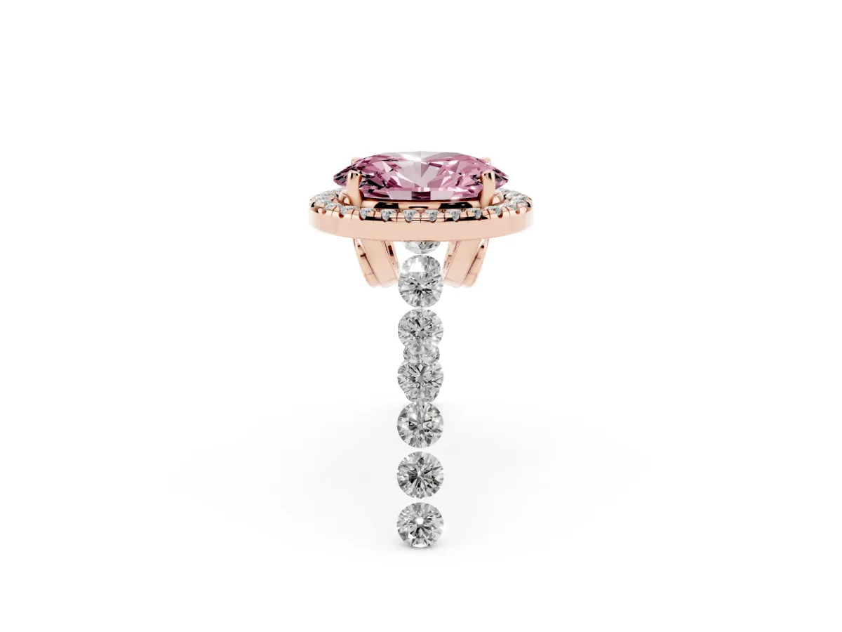 Fancy Pink Oval Cut Halo Pavé Diamond Engagement Ring with Four-Prong Setting Rose gold