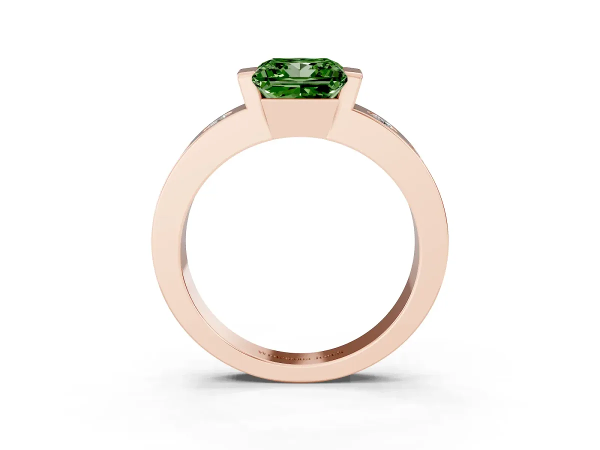 Fancy Green Princess Cut Brilliant Channel-Set Diamond Ring with Bezel Prong Setting Rose gold