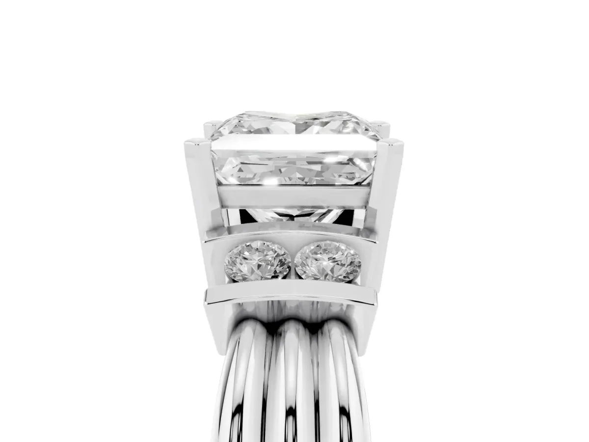 Princess Cut Cut Three-Stone Channel Set Ring with Bar Prongs Silver