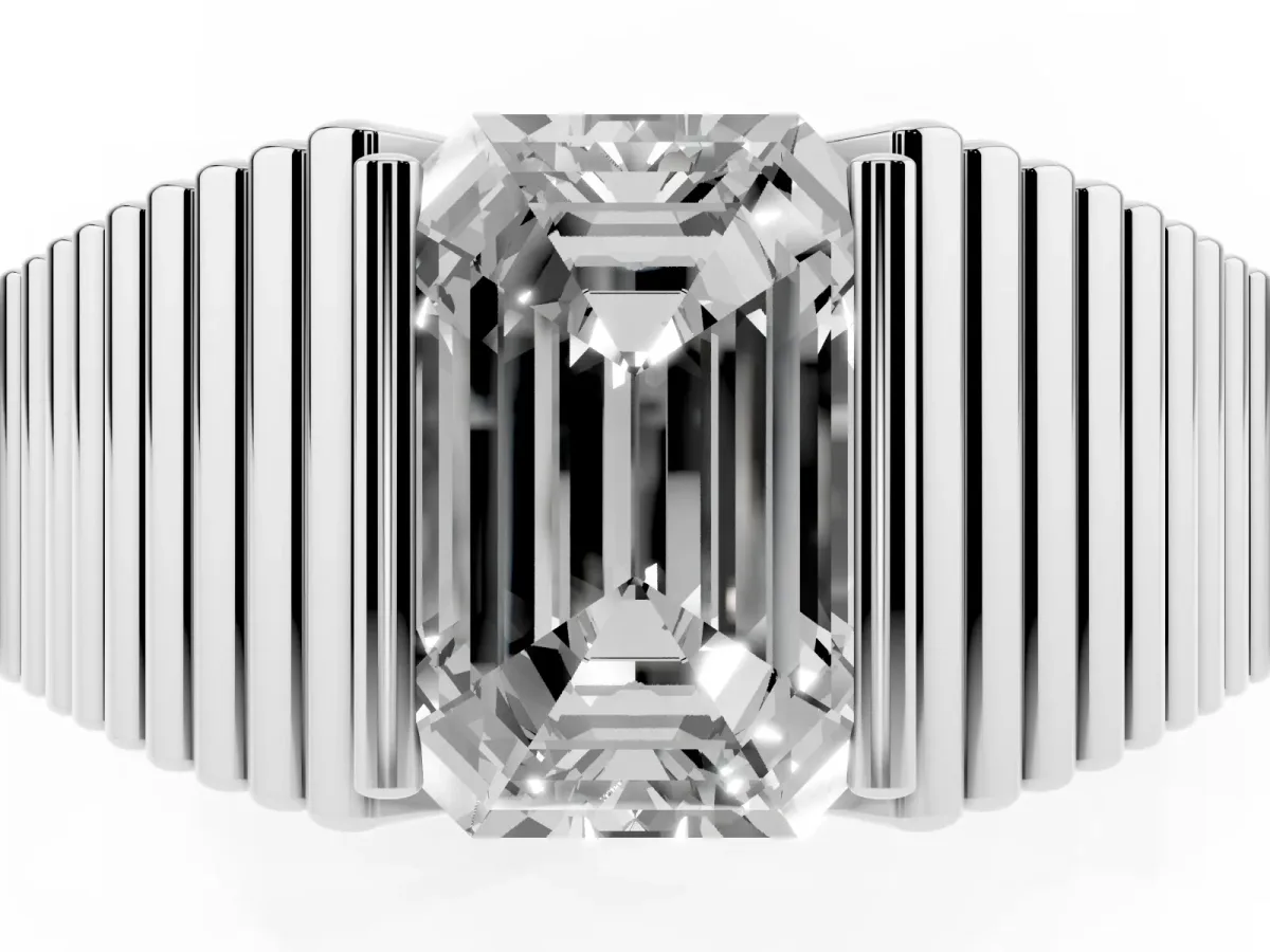 Emerald Cut Diamond Fluted Mens Ring Platinum