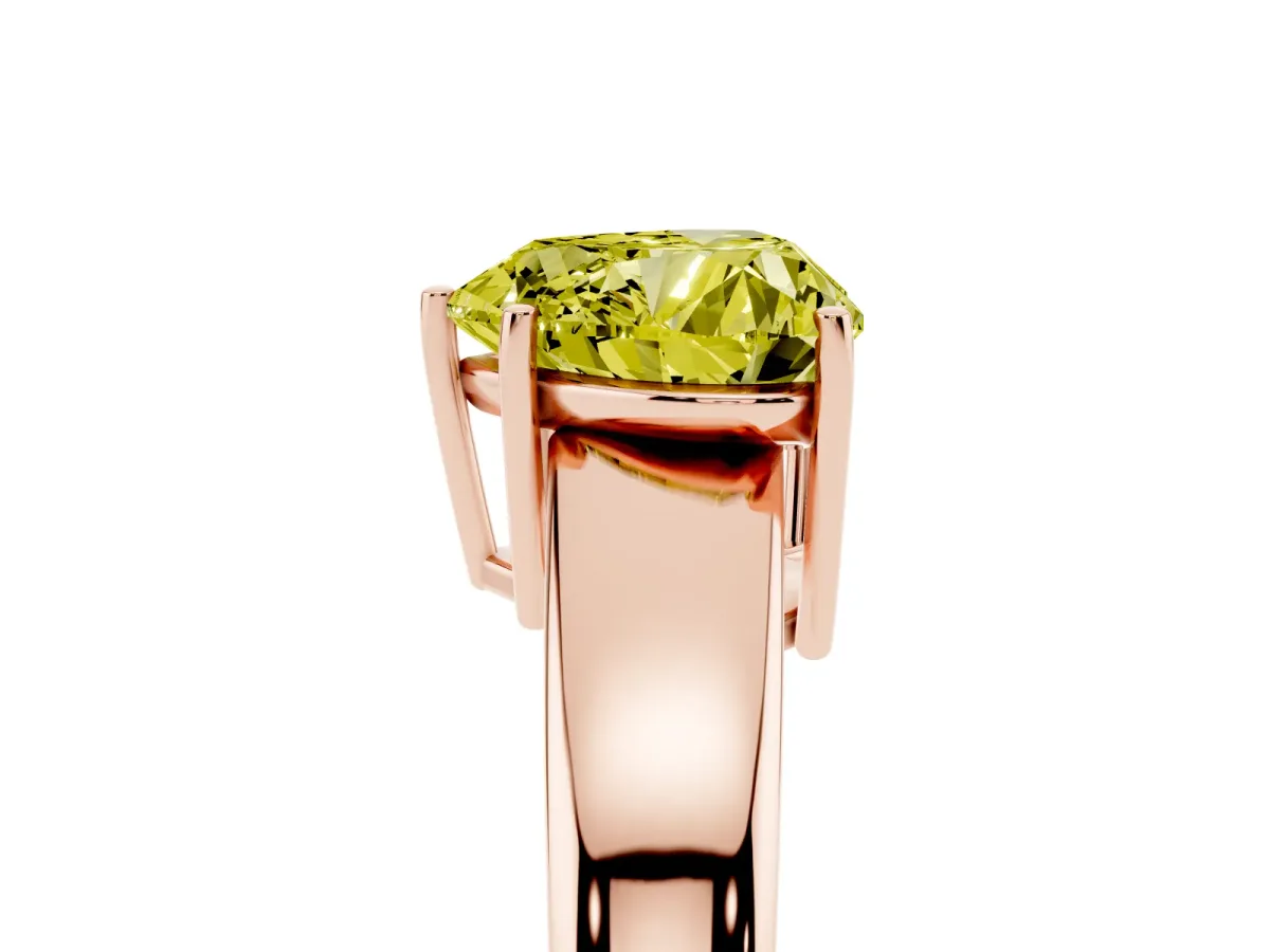 Fancy Yellow Heart Cut Solitaire Diamond Ring with Tapered Band and Four-Prong Setting Rose gold