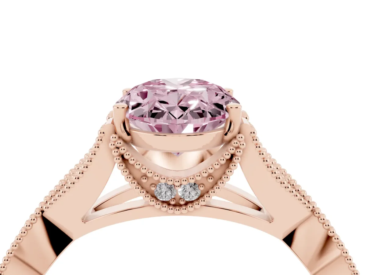 Fancy Pink Oval Cut Cut Diamond Twisted Band with Milgrain Pave Setting and Four-Prong Setting Rose gold