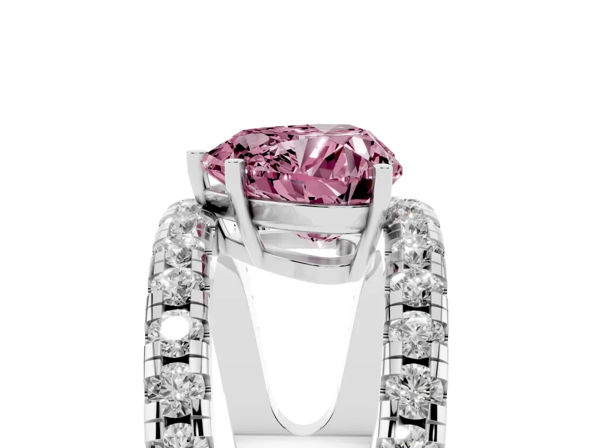 Fancy Pink Heart Cut Solitaire Split Shank Pave Diamond Ring White gold