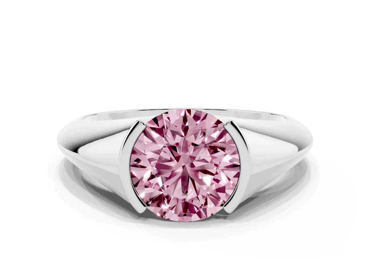 Fancy Pink Round Cut Solitaire Tension Set Diamond Ring Silver