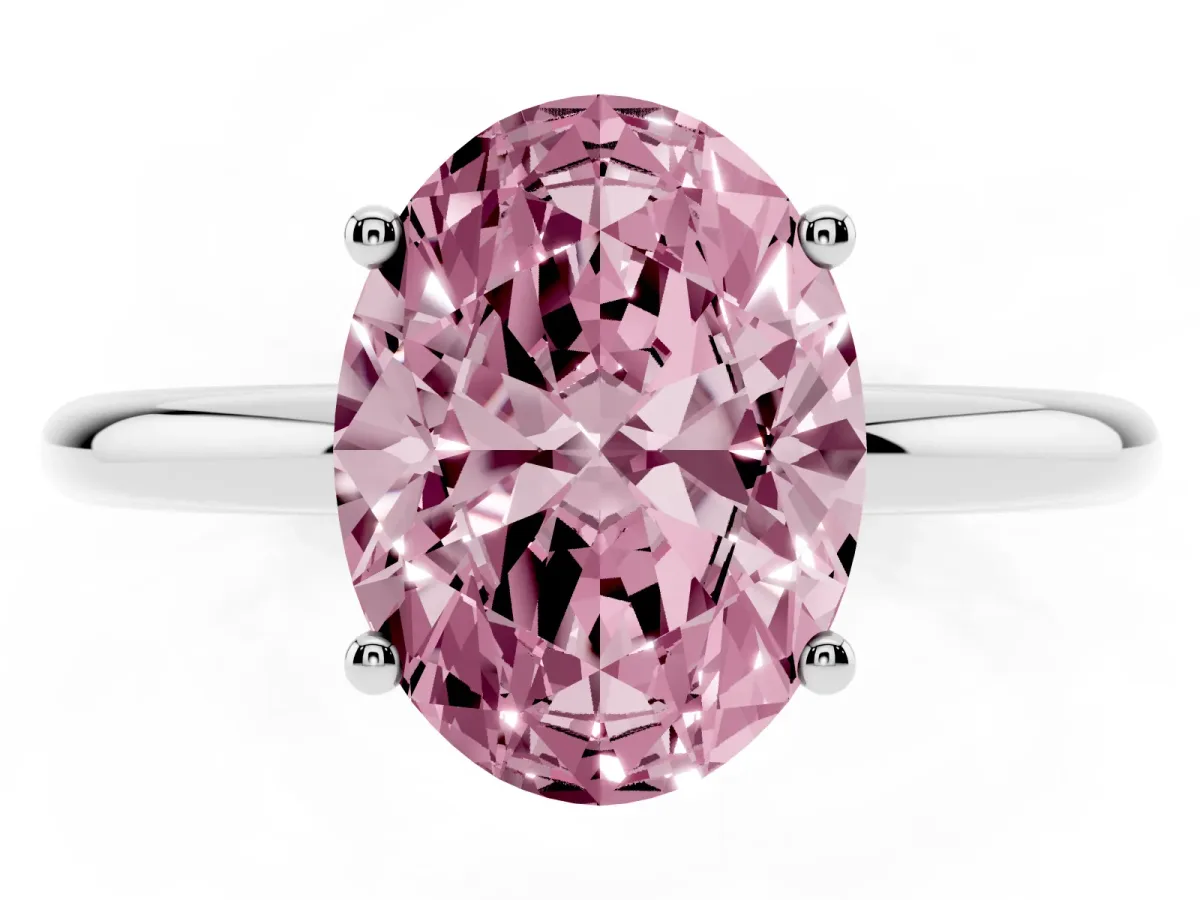 Fancy Pink Oval Cut Cut Solitaire Engagement Ring with Four-Prong Setting and Classic Band Silver