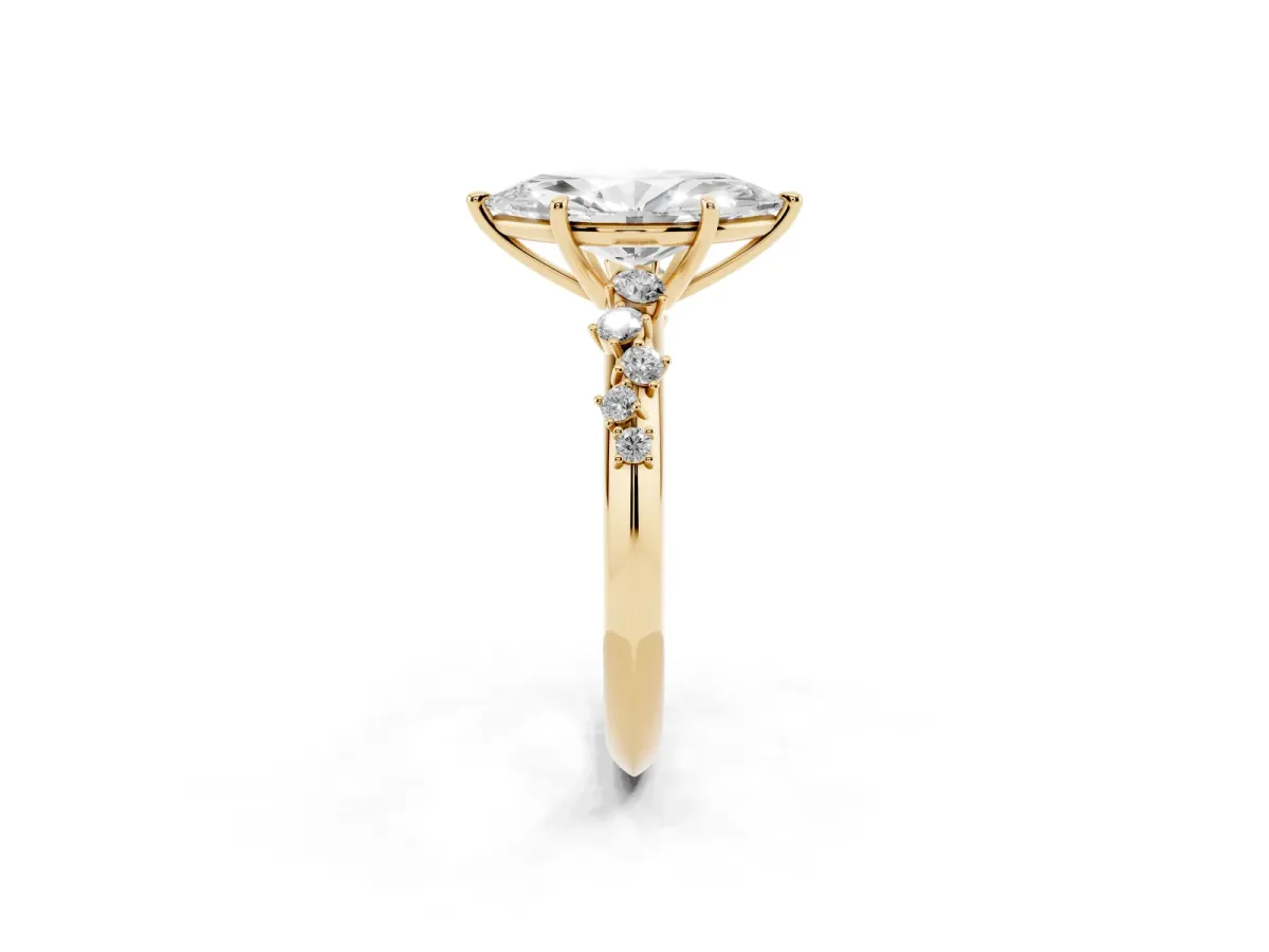 Marquise Cut Diamond Cluster Side Stone Solitaire Ring with Prong Setting Yellow gold