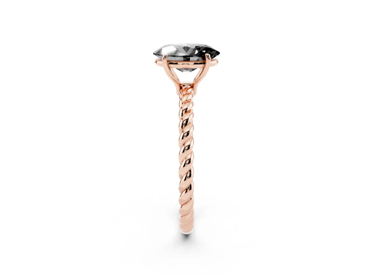 Fancy Black Oval Cut Solitaire Twisted Band 4-Prong Ring Rose gold