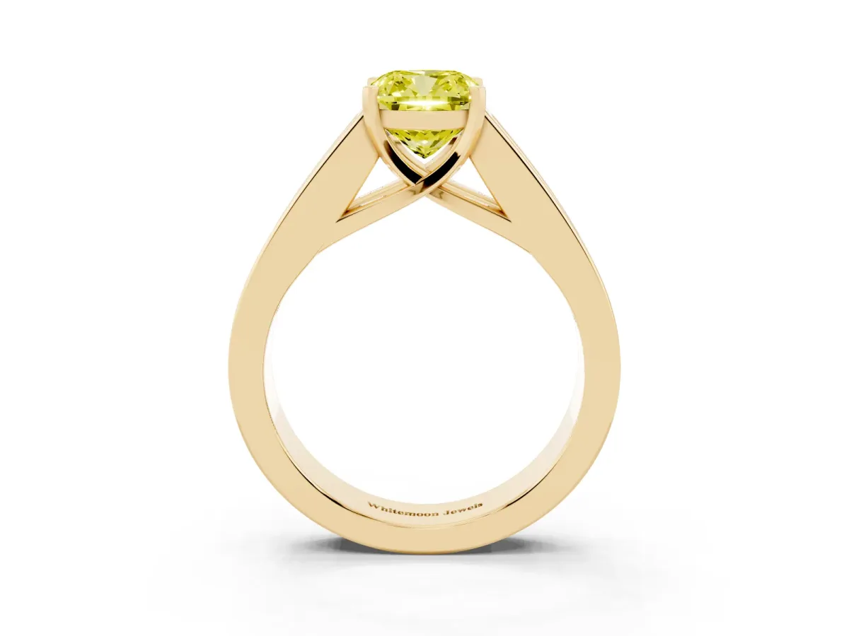 Fancy Yellow Cushion Cut Cut Channel Set Solitaire Ring with Four-Prong Setting Yellow gold