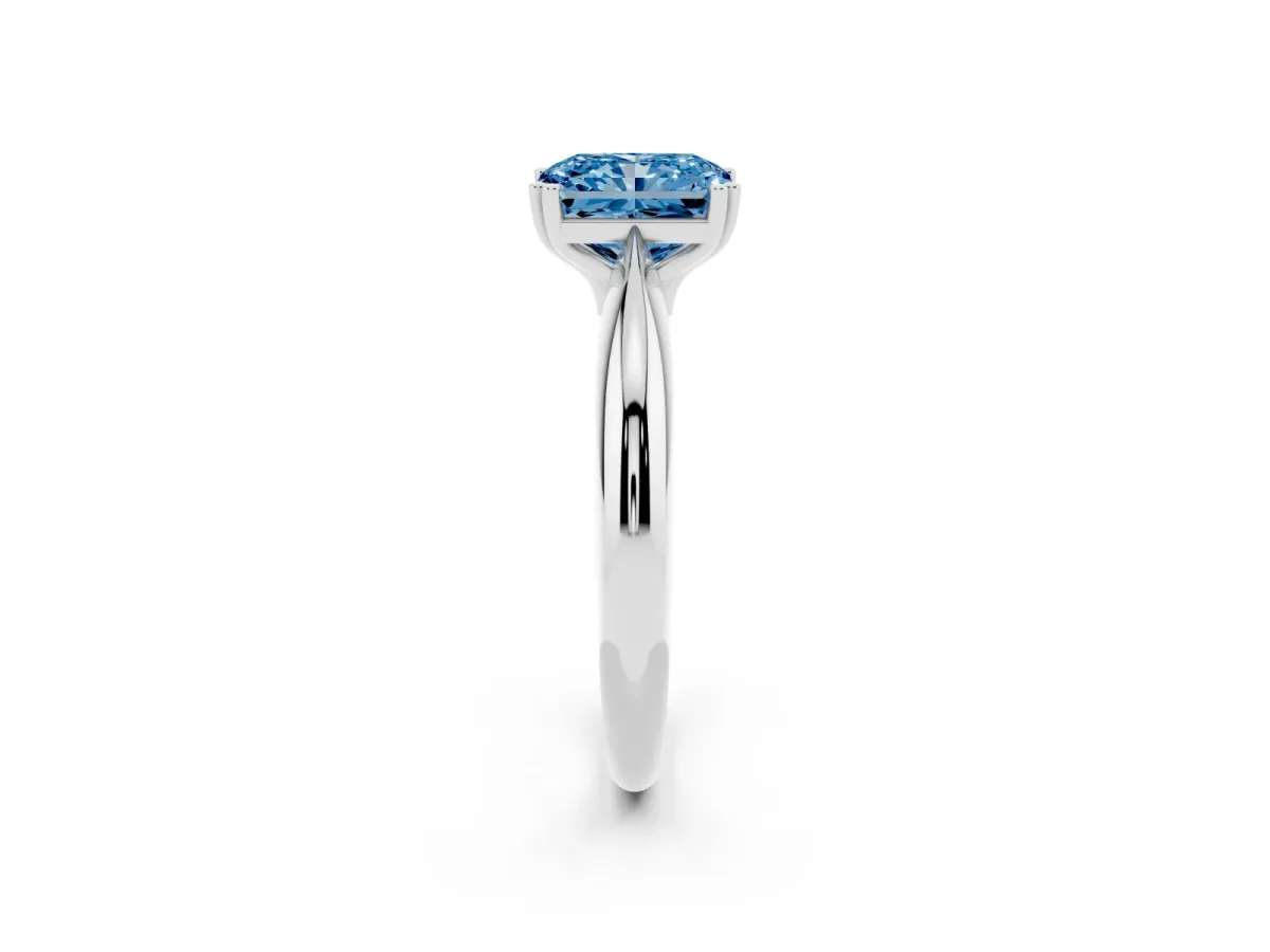 Fancy Blue Radiant Cut Cut Solitaire Engagement Ring with Tapered Band and Four-Prong Setting White gold