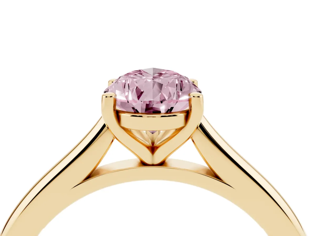 Fancy Pink Pear Cut Cut Solitaire Ring with Cathedral Band and Four-Prong Setting Yellow gold