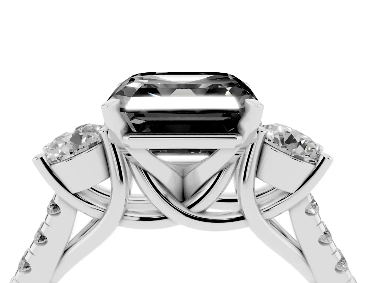 Fancy Black Three-Stone Asscher Cut Diamond Pavé Band with Four-Prong Setting Platinum