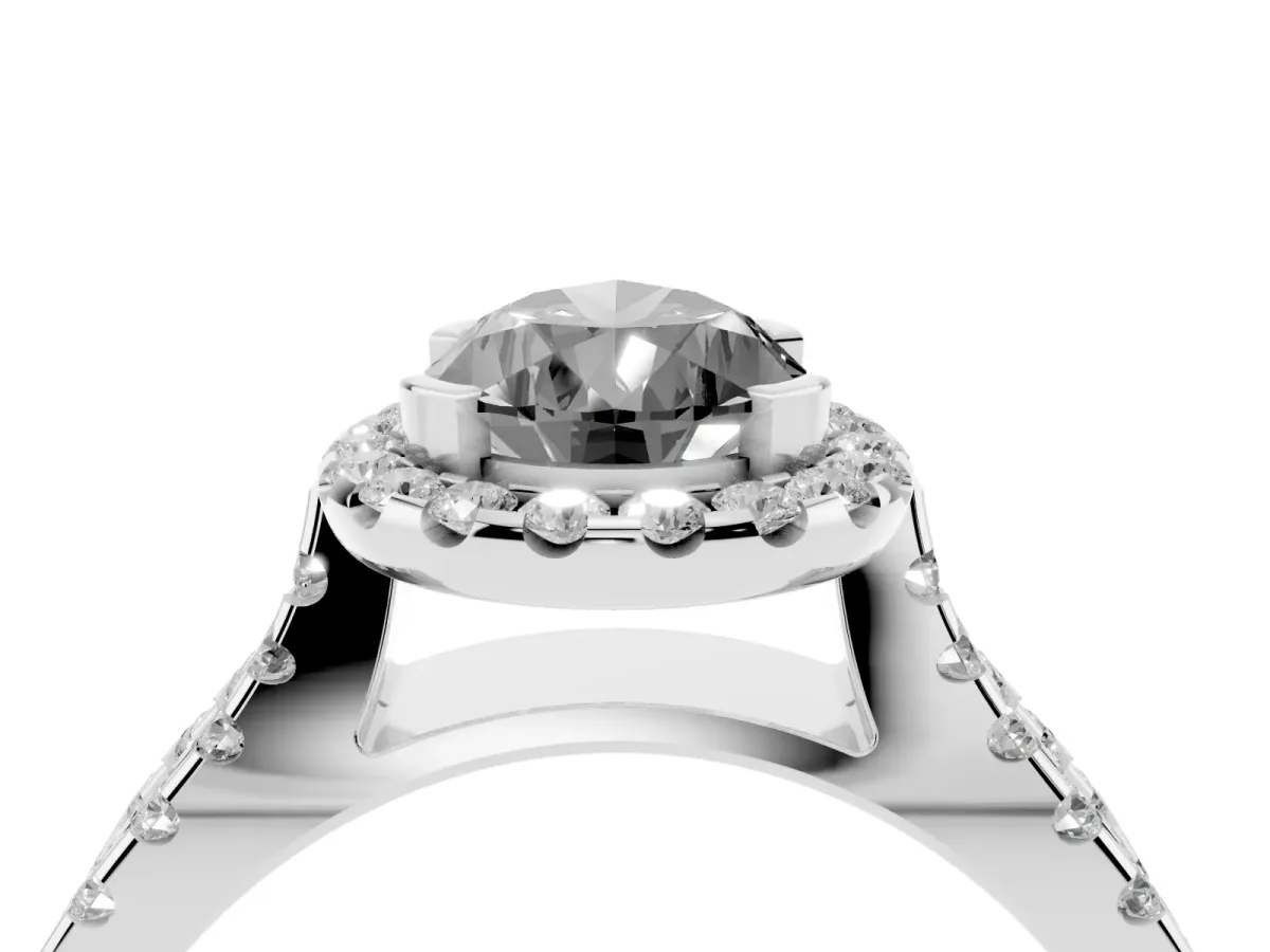 Fancy Black Pear Cut Diamond Halo Ring with Split Shank Pavé Band and Prong Setting Silver