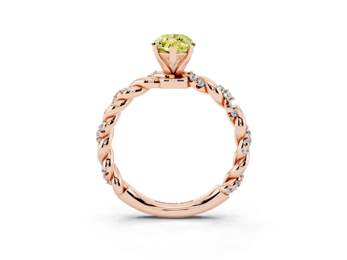 Fancy Yellow Marquise Cut Diamond Solitaire Ring with Twisted Band and Pavé Accents Rose gold