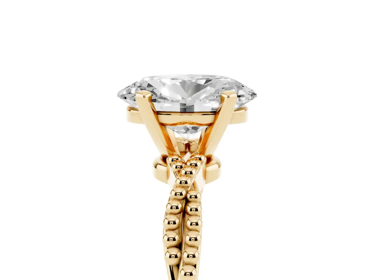 Oval Cut Solitaire Twisted Band with Bead Prong Setting Yellow gold