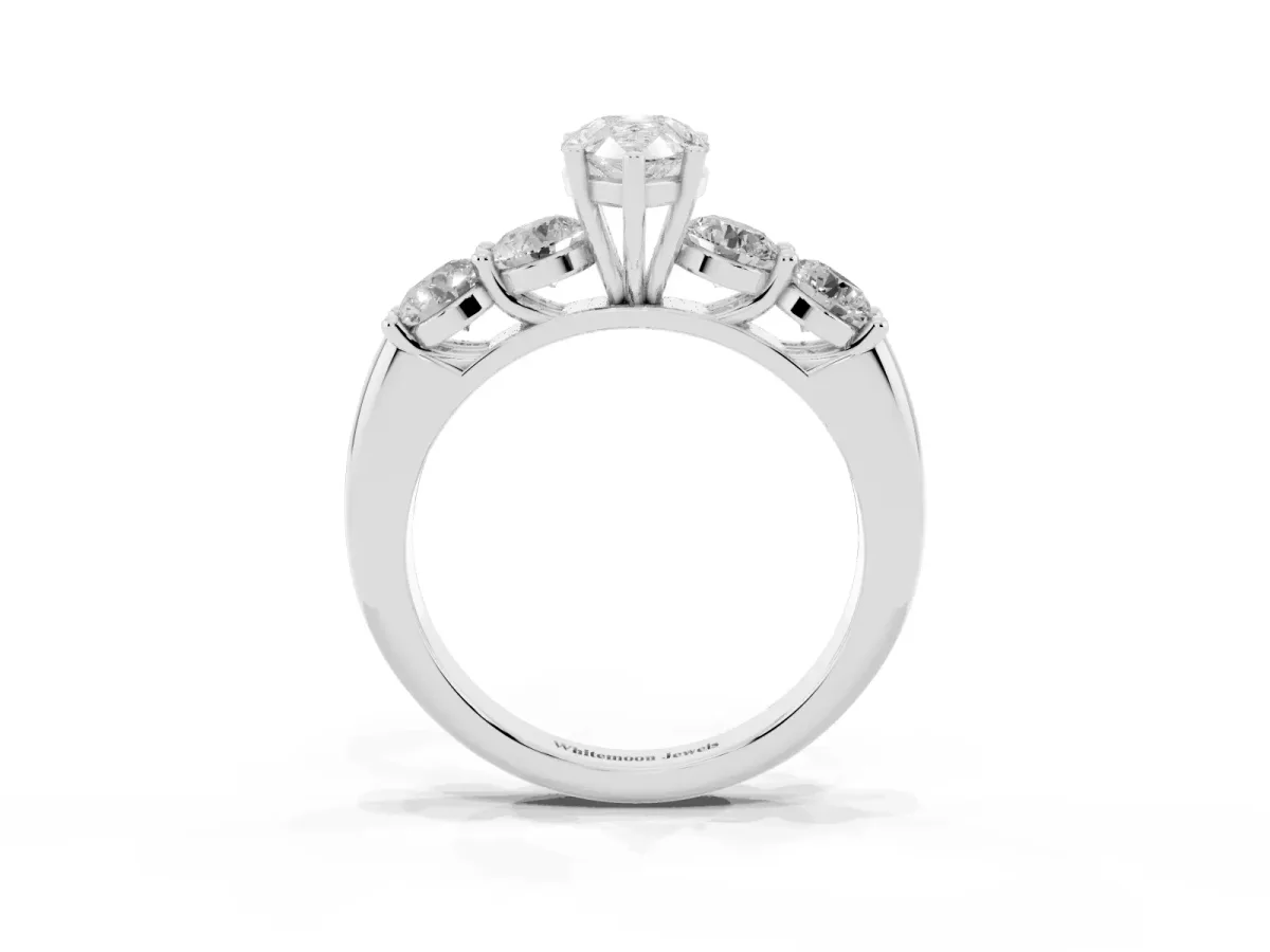 Pear Cut Cut Five-Stone Prong Set Diamond Ring with Classic Band White gold