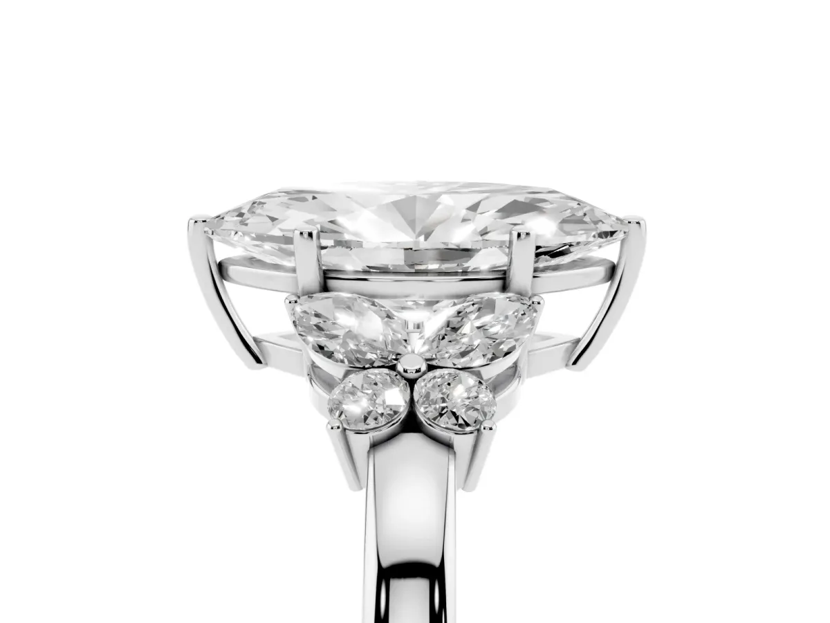 Marquise Cut Cut Solitaire Floral Diamond Ring with Four-Prong Setting Silver