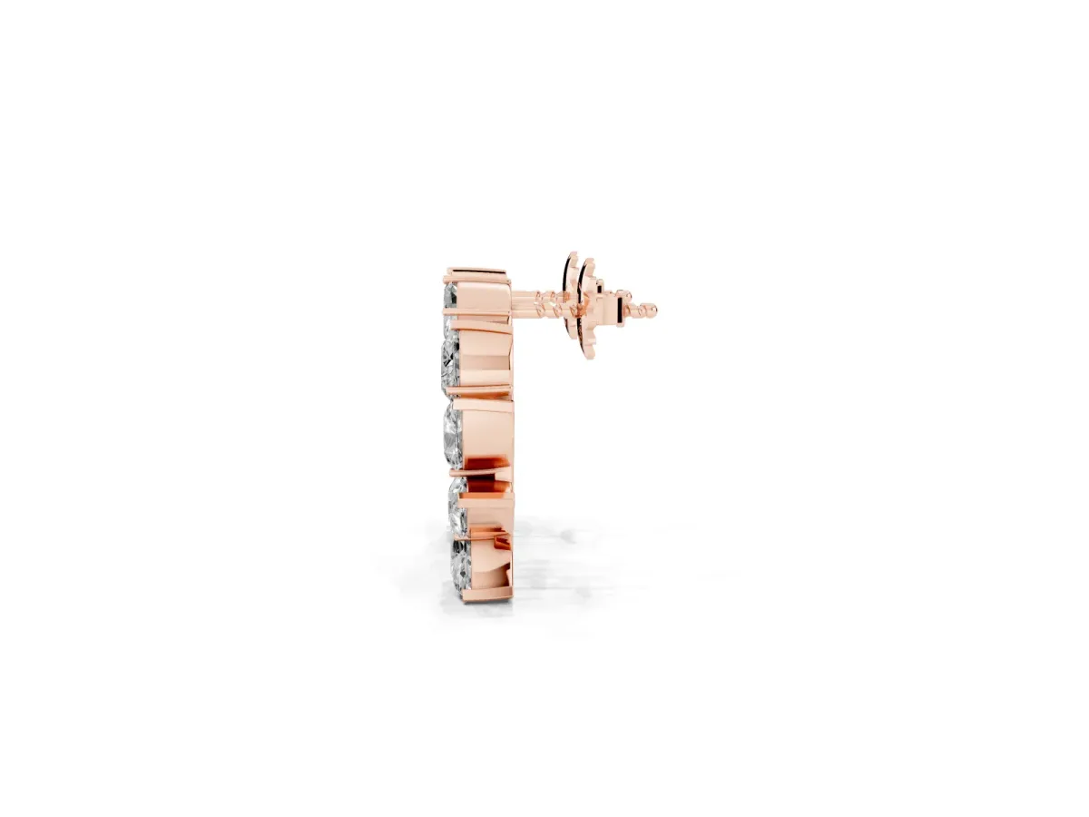 Marquise, Pear and Round Diamond Graduated Cluster Stud Earrings Rose gold