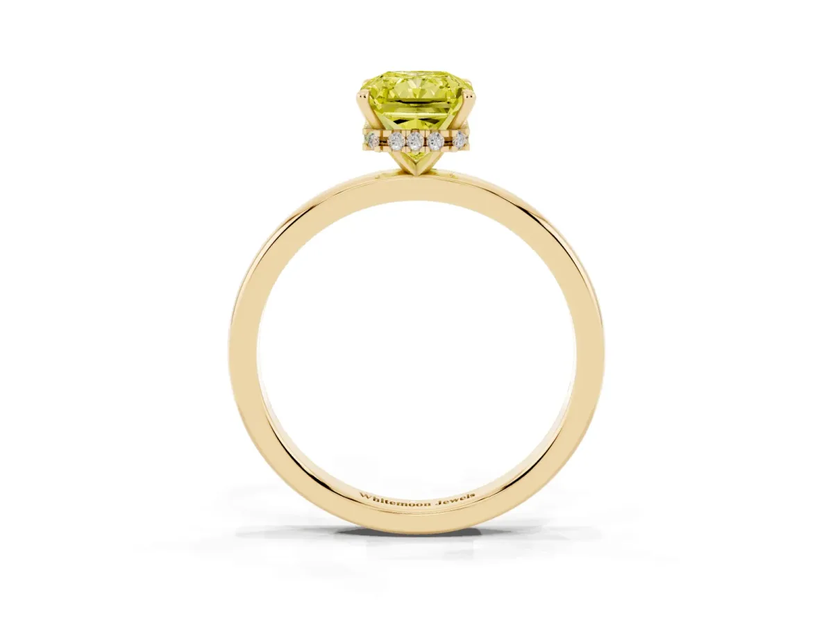 Fancy Yellow Radiant Cut Solitaire Engagement Ring with Cathedral Band and Four-Prong Setting Yellow gold
