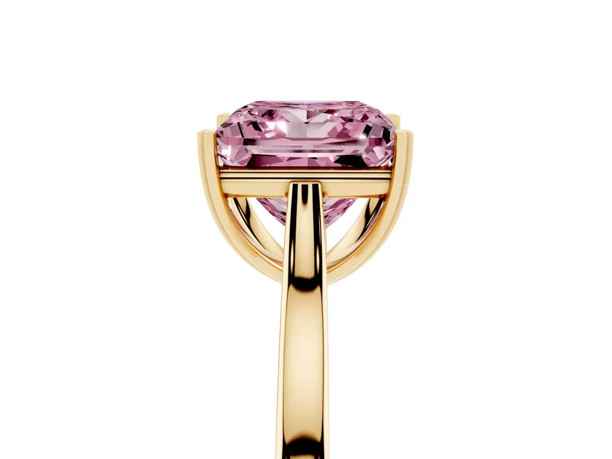 Fancy Pink Princess Cut Solitaire Heart Prong Engagement Ring with Tapered Band Yellow gold