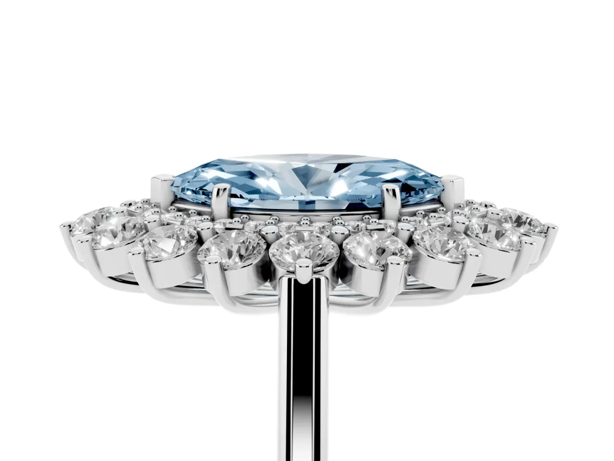 Fancy Blue Marquise Cut Diamond Floral Double Halo Engagement Ring with Prong Setting Platinum