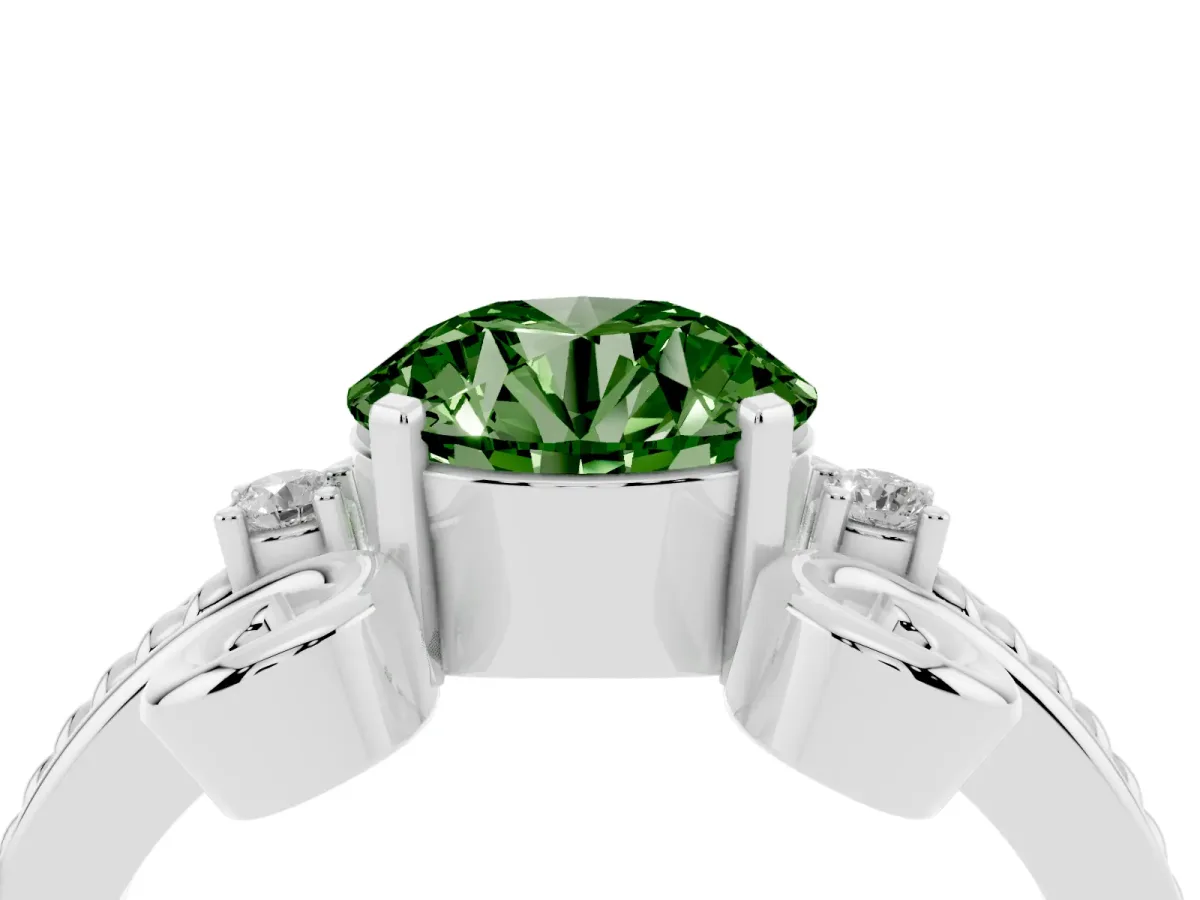 Fancy Green Round Cut Solitaire Twisted Band Scroll Prong Ring Silver