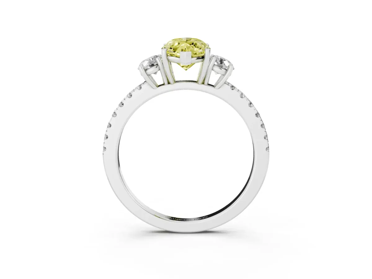 Fancy Yellow Three-Stone Marquise Cut Cut Diamond Pavé Band with Prong Setting Silver