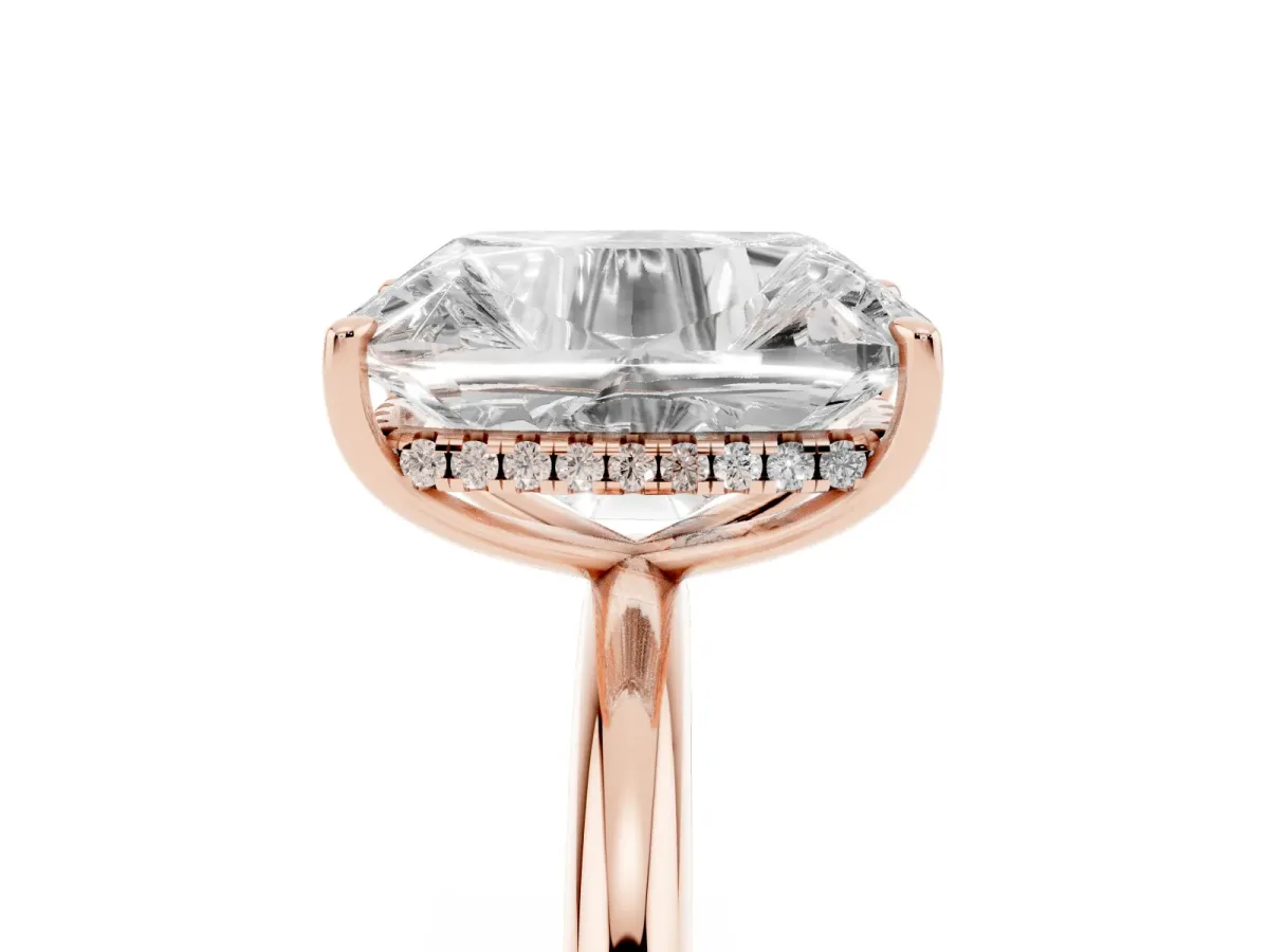 Old Mine Elongated Cushion Diamond Classic Band Four Prong Solitaire Ring Rose gold
