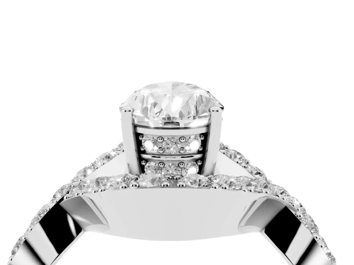 Pear Cut Solitaire Twist Band Pavé Diamond Engagement Ring Platinum