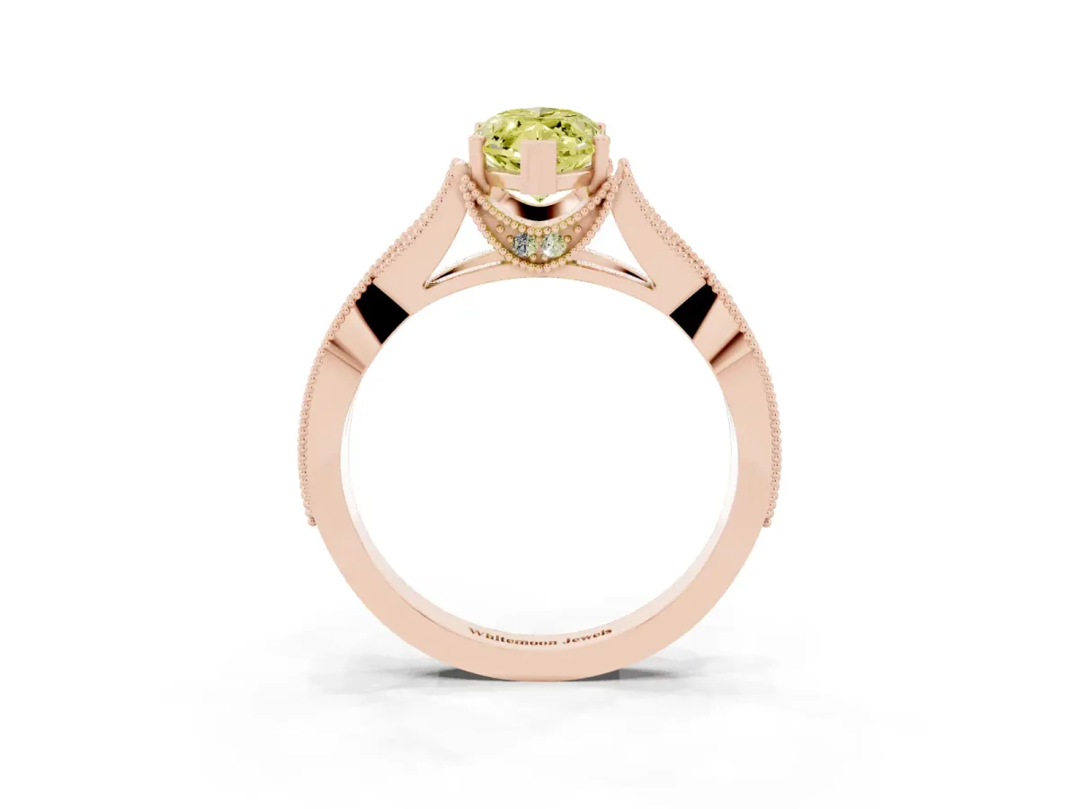 Fancy Yellow Marquise Cut Cut Diamond Twisted Band with Milgrain Pave Setting and Four-Prong Setting Rose gold