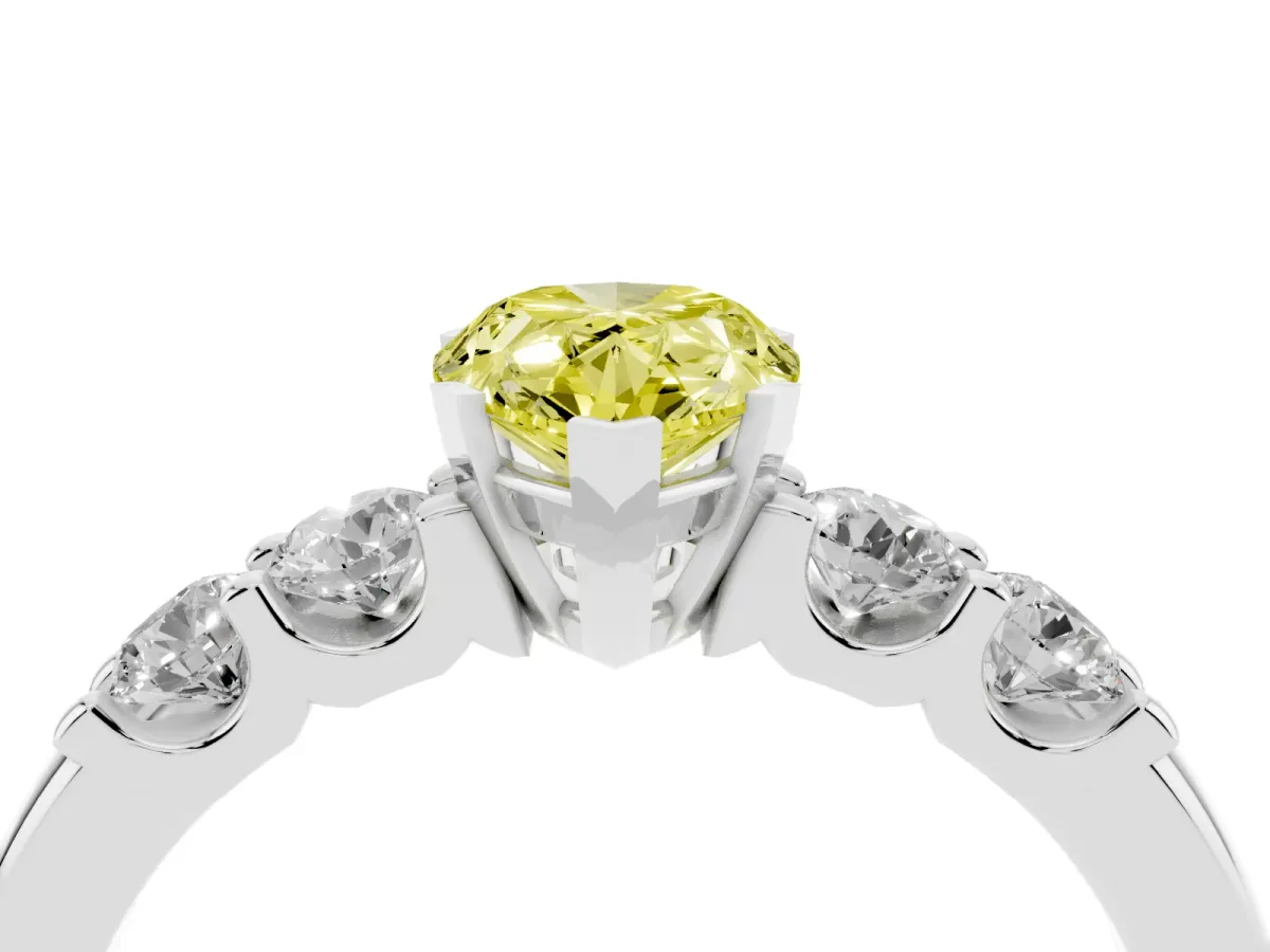 Fancy Yellow Pear Cut Brilliant Cut Diamond Five-Stone Prong Set Engagement Ring with Channel Band Platinum