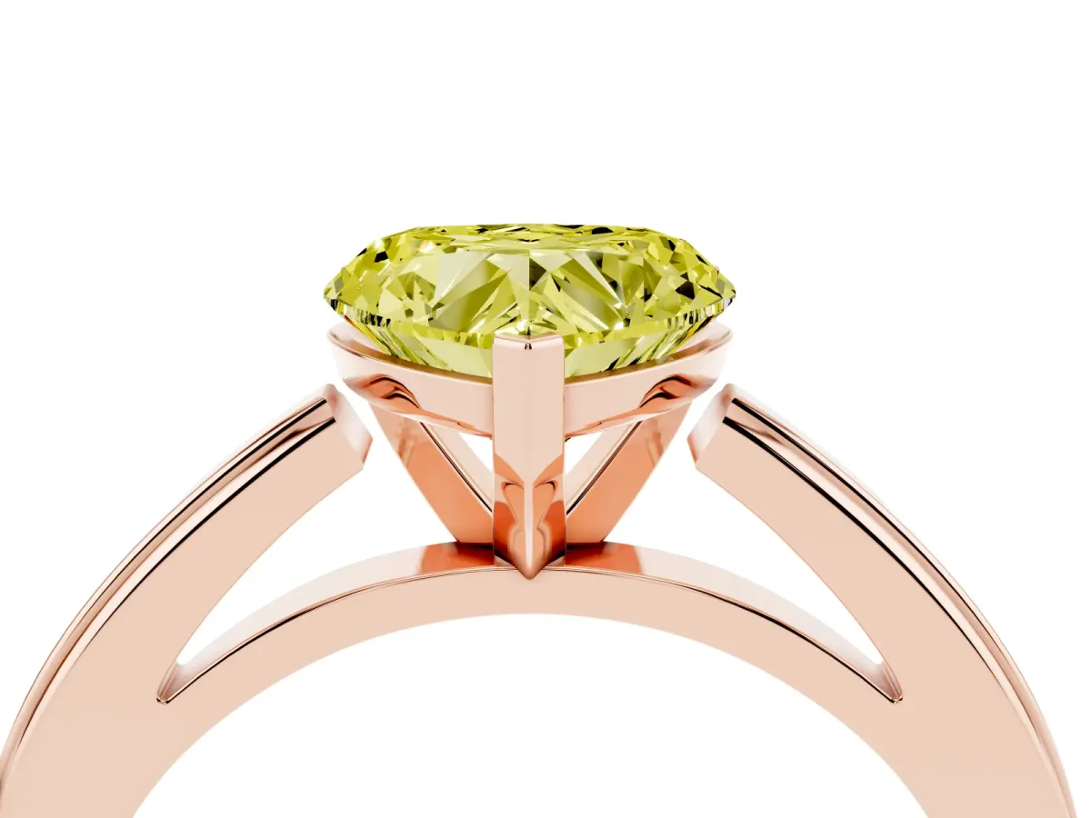 Fancy Yellow Heart Cut Solitaire Diamond Ring with Four-Prong Setting and Classic Band Rose gold