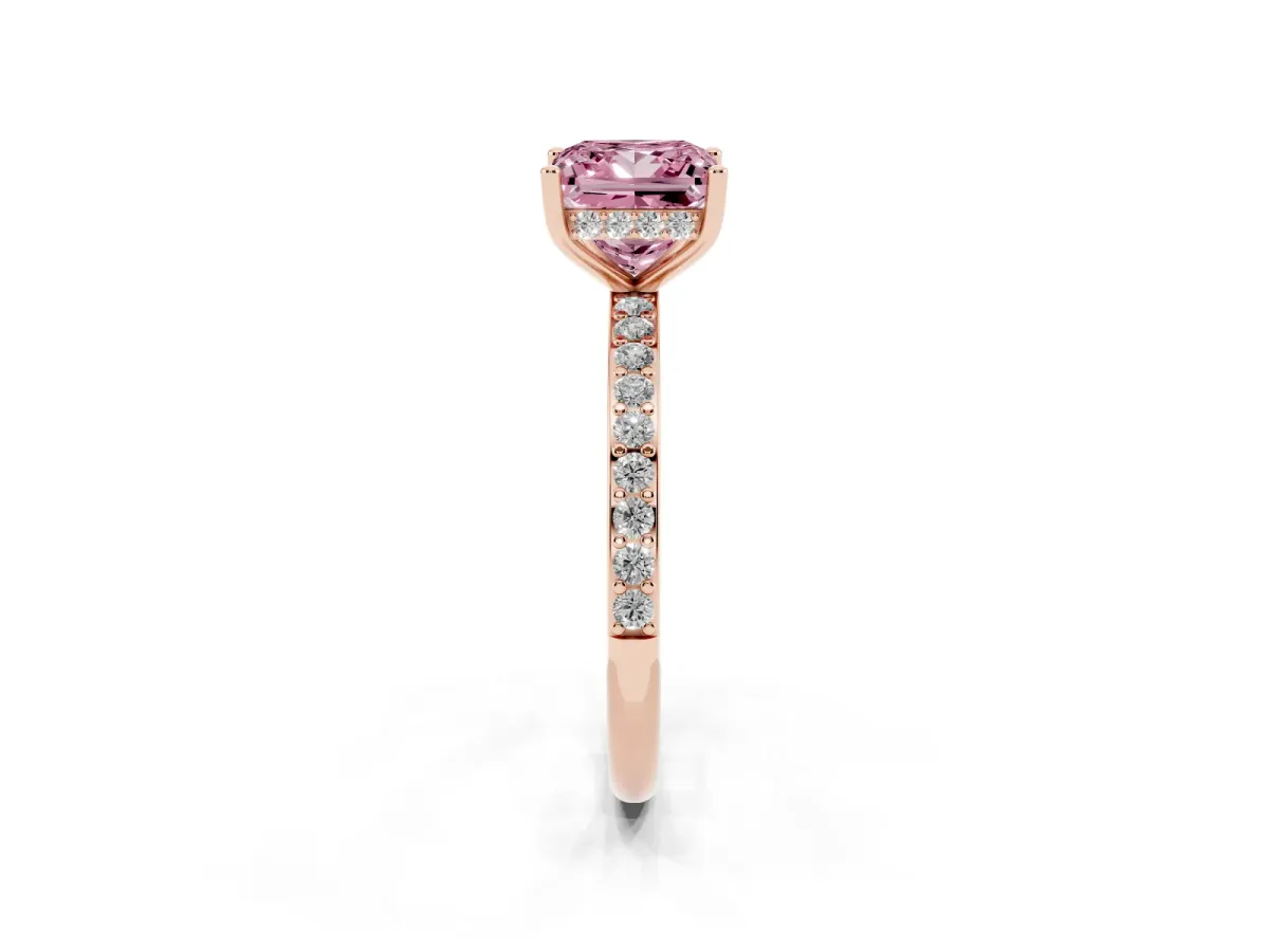 Fancy Pink Princess Cut Cut Diamond Pavé Band Ring with Four-Prong Setting Rose gold