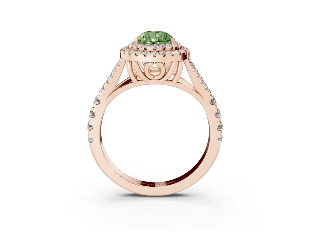 Fancy Green Pear Cut Diamond Pavé Split Shank Double Halo Engagement Ring Rose gold