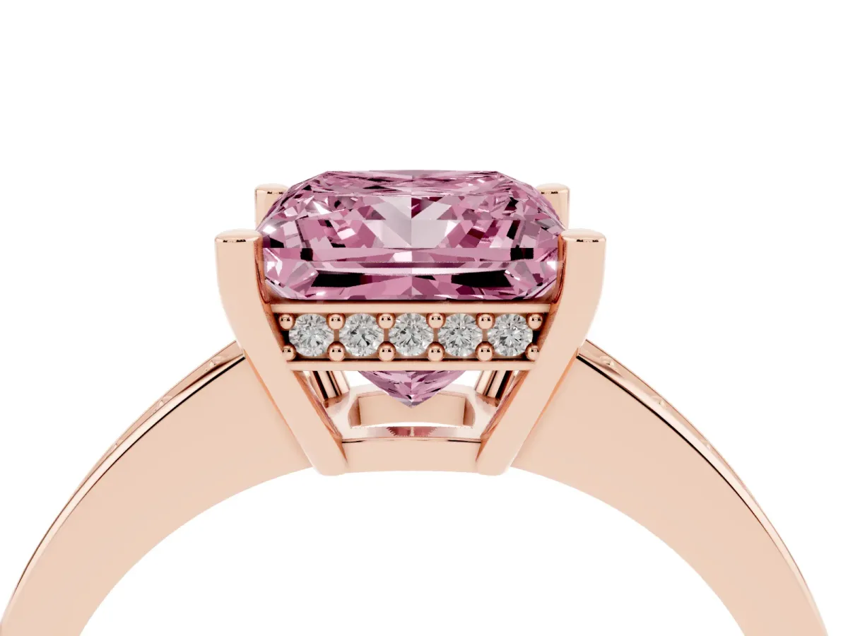 Fancy Pink Princess Cut Solitaire Pavé Band Prong Setting Ring Rose gold